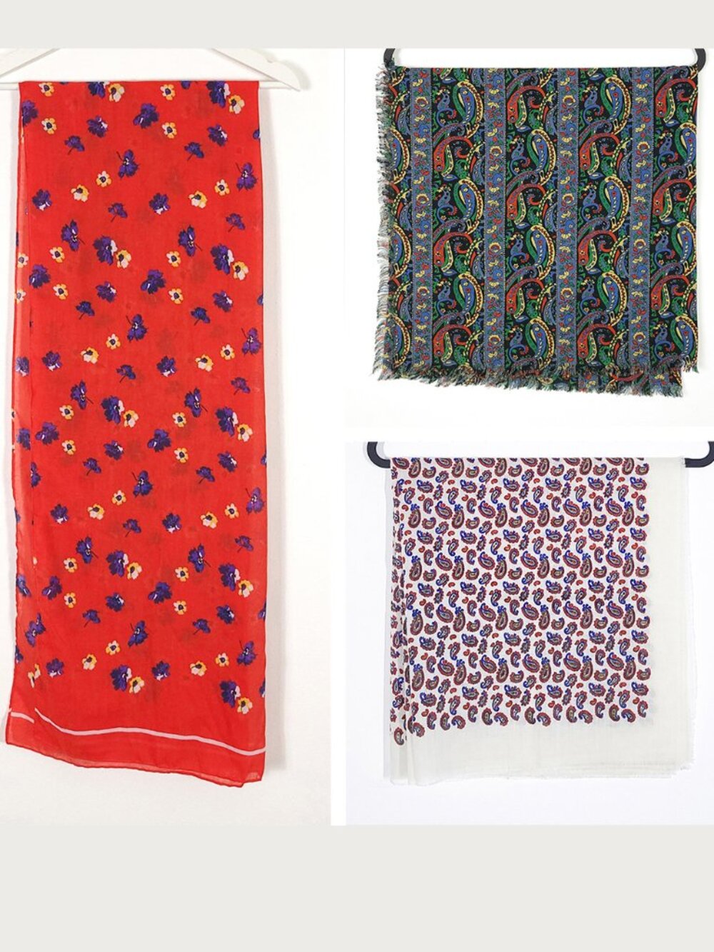 Flower and Paisley Print Retro Scarf Bundle